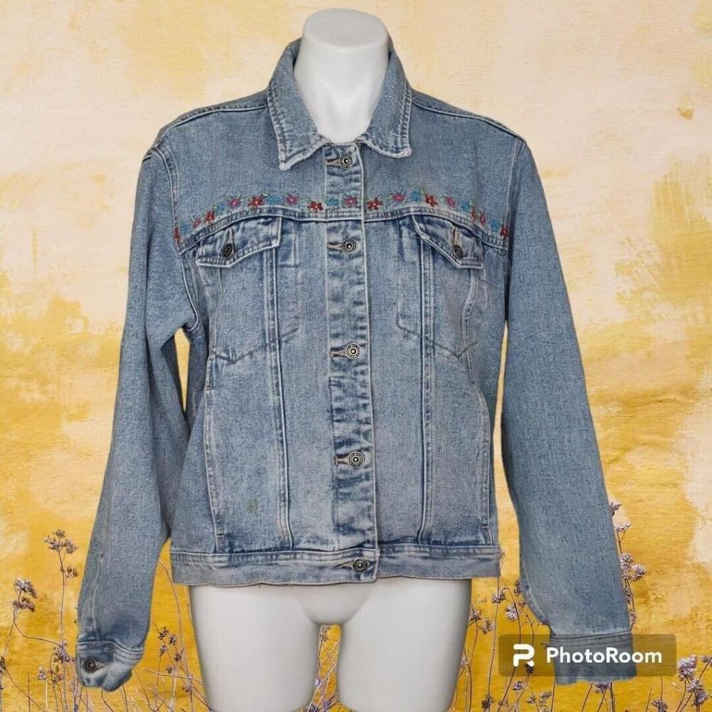 Vintage Paul Harris Denim Blue Denim Jacket With Flowers XL